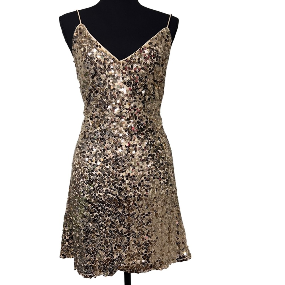 Lulus Force of Fashion Backless Gold Sequin Mini Dress Size S BodyCon Party Fun
